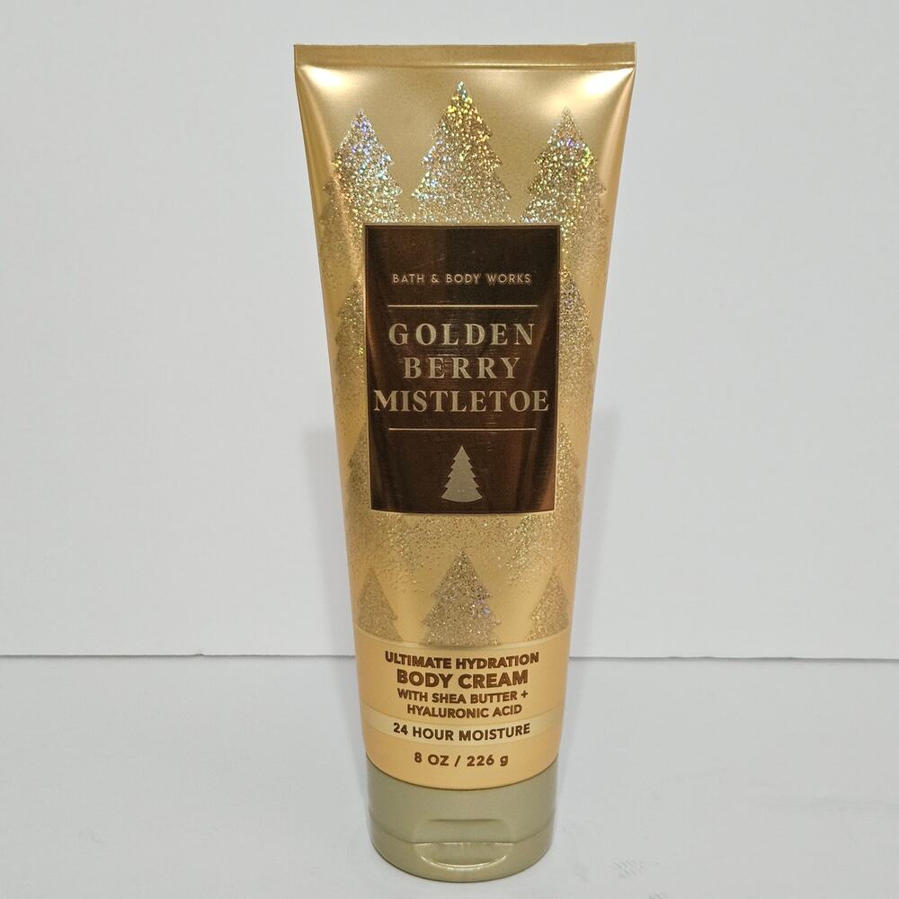 Bath & Body Works Golden Berry Mistletoe Body Cream 8 fl oz New 24 Hour Moisture